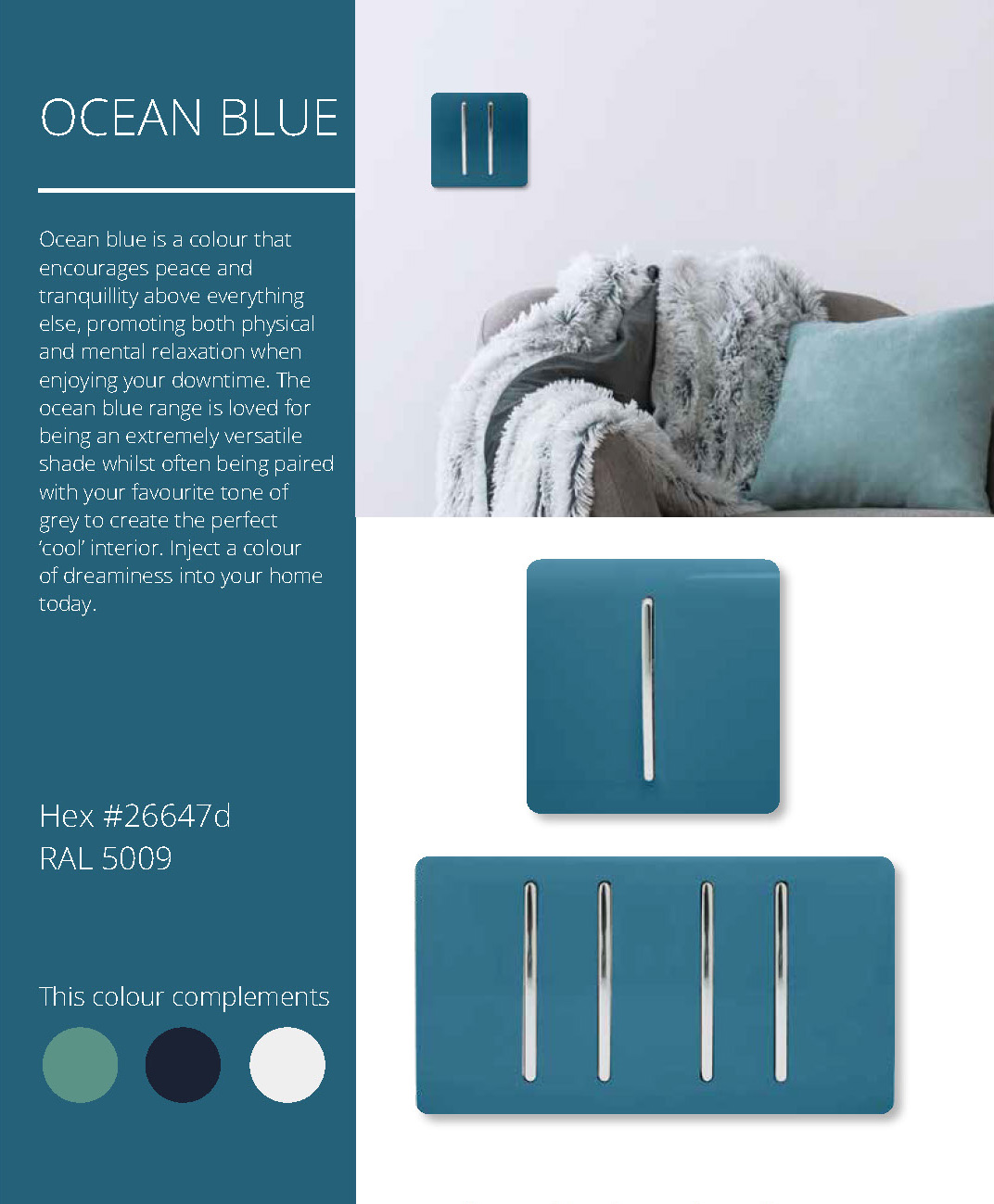 2 Gang Retractive Home Auto.Switch Ocean Blue ART-SSR2OB  Trendi Ocean Blue